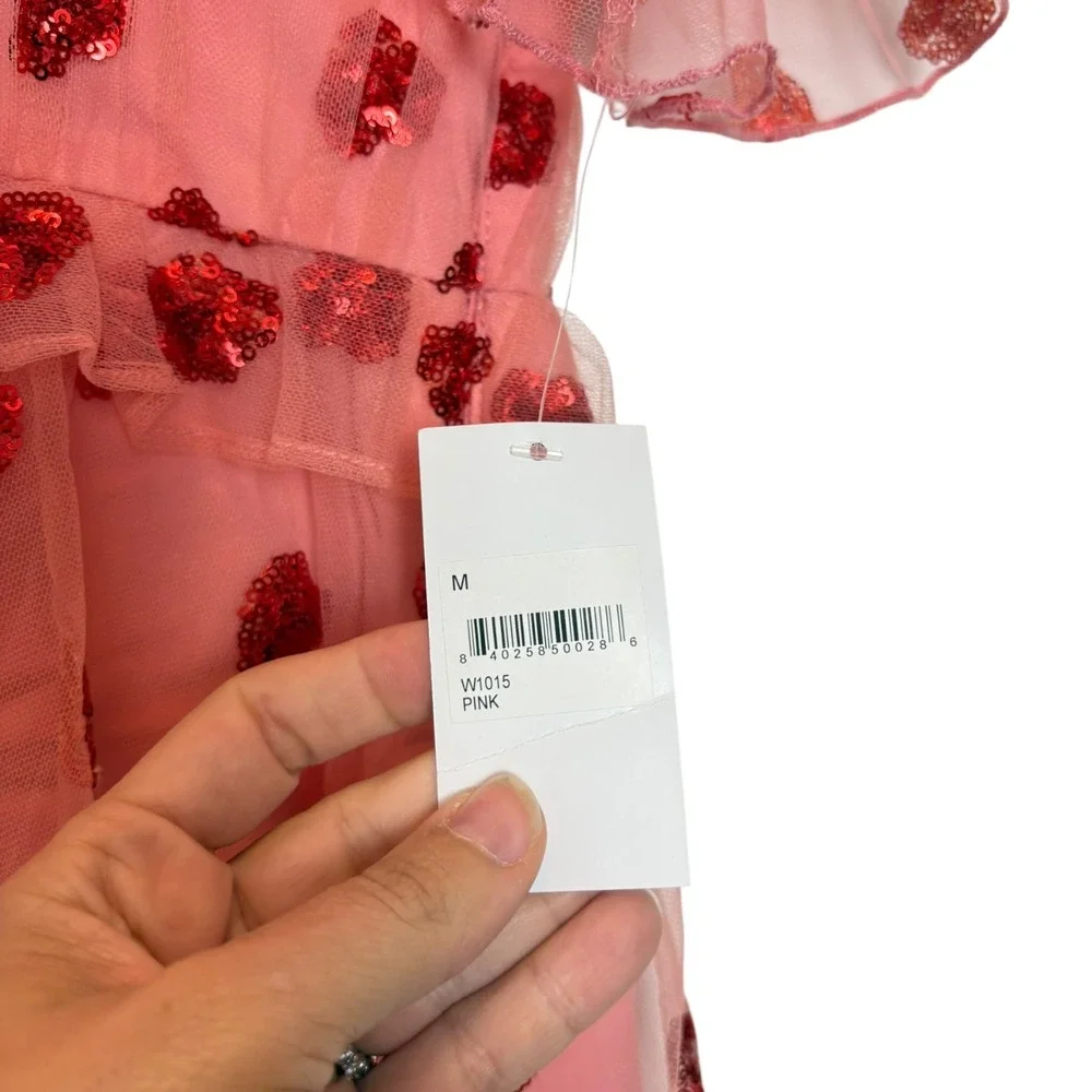 Rachel Parcell Sequin‎ Heart Tulle Midi Dress RARE V-Neck Flutter Sleeve NWT M